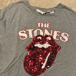 Gray T-Shirt with Red Sequin Rolling Stones Design made for H&M